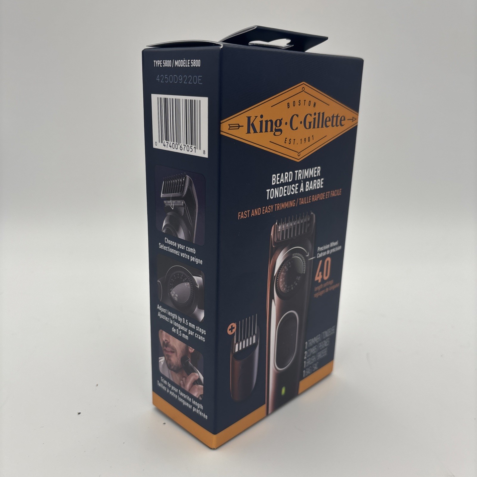 King C. Gillette Beard Trimmer 40 Length Settings Washable Head & Combs NEW