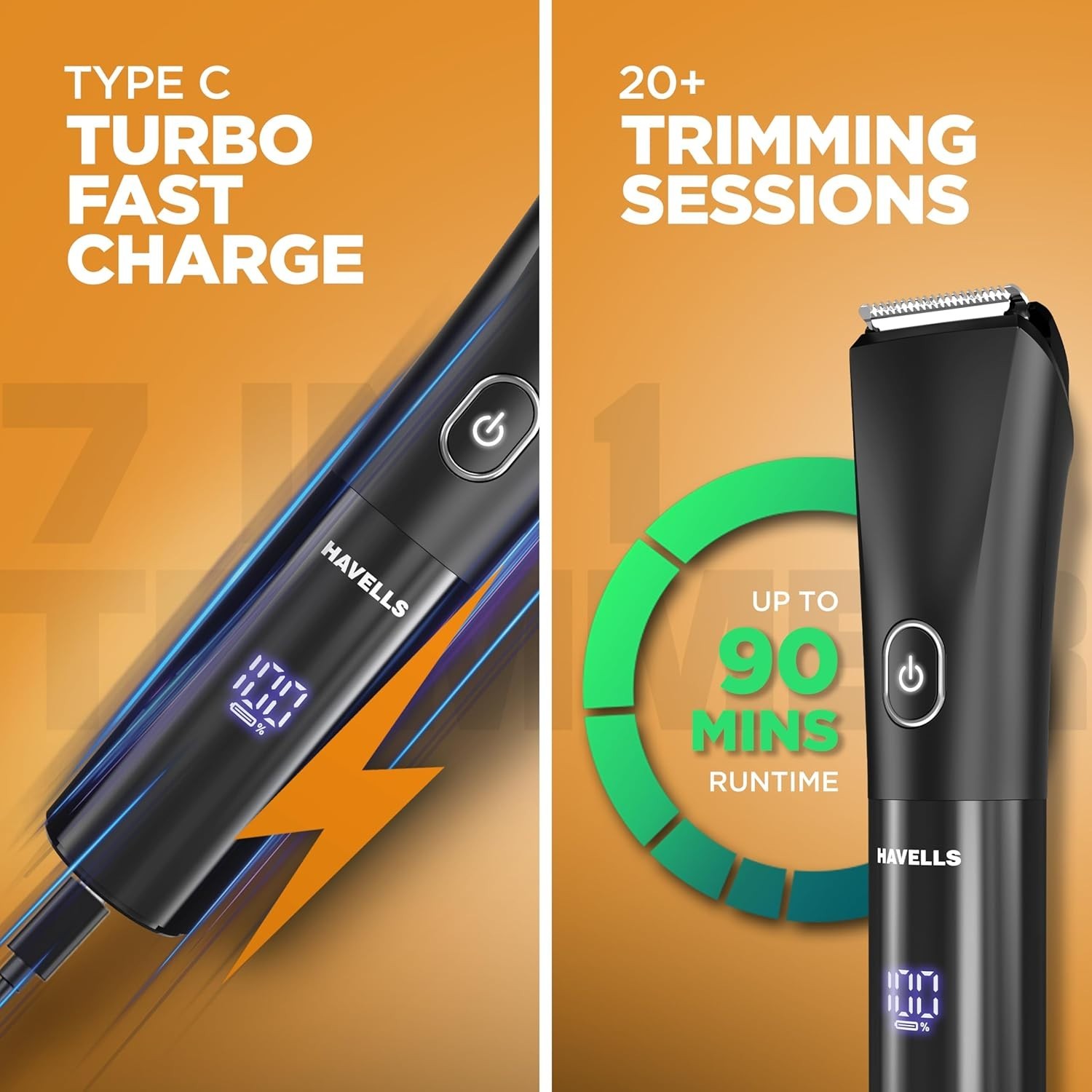 Havells BT6661 Beard & Hair 7 in 1 Trimmer |2-in-1 Special Blade Type C Charge