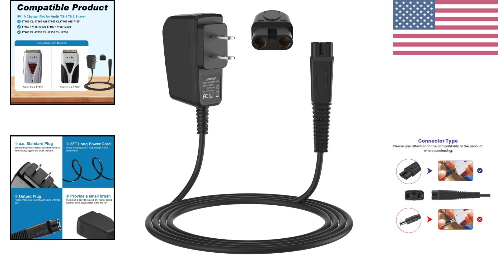 Andis Shaver Replacement Charger 5V 1A | Certified Safety and Compatibility