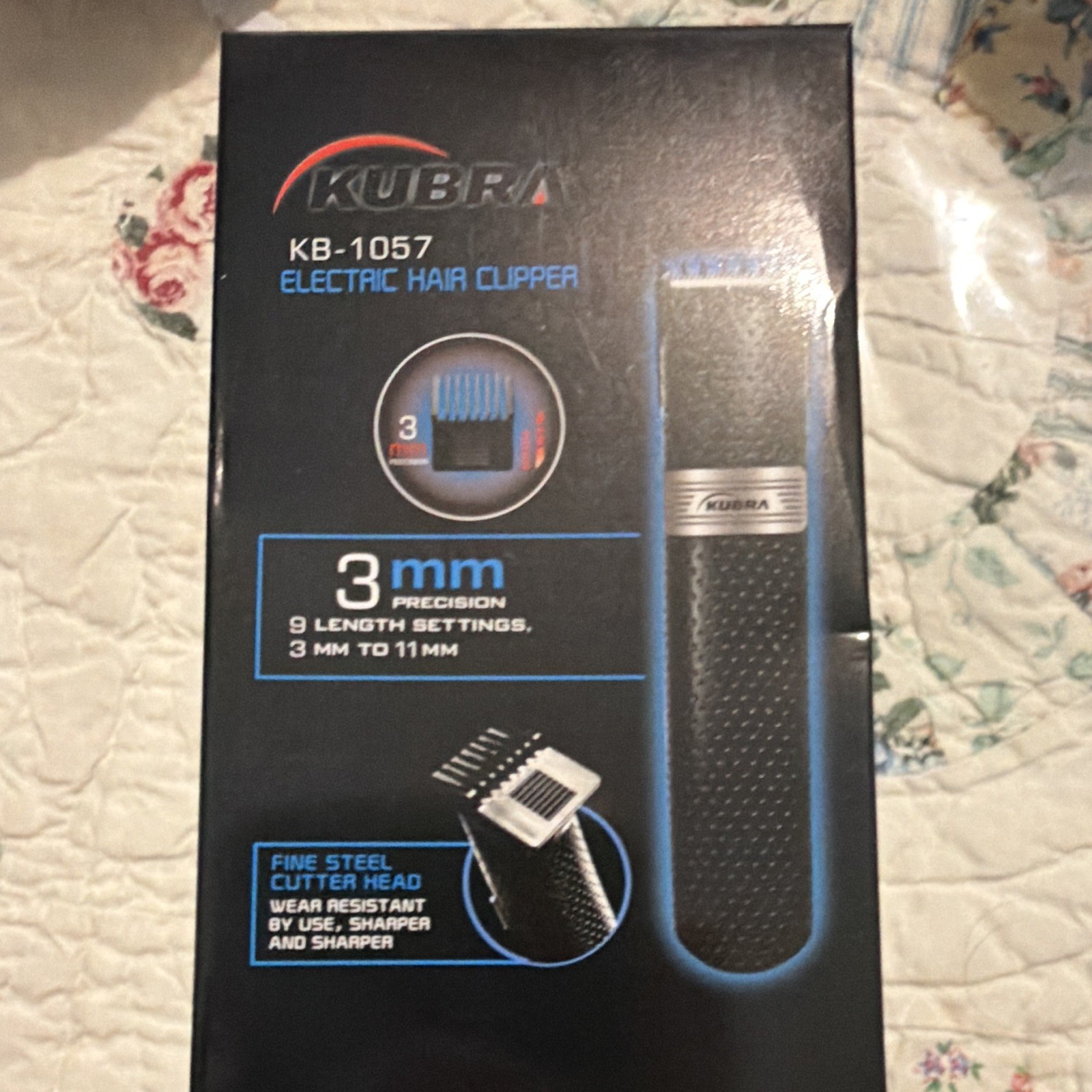 Kubra KB-1057 Rechargeable Electric Hair Clipper Black 3mm/11mm Steel Head