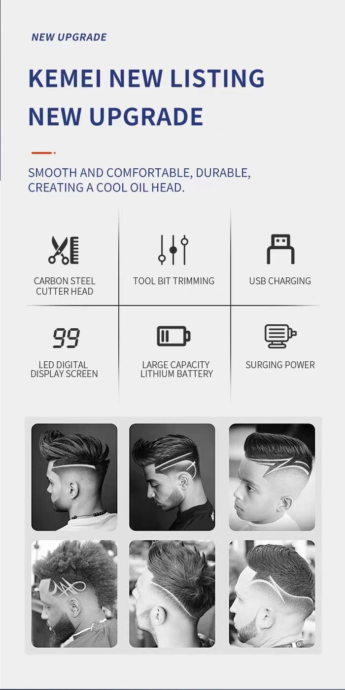 KEMEI Professional Hair Clipper Trimmer Barber LCD Cutting Sets Rechargeable AU