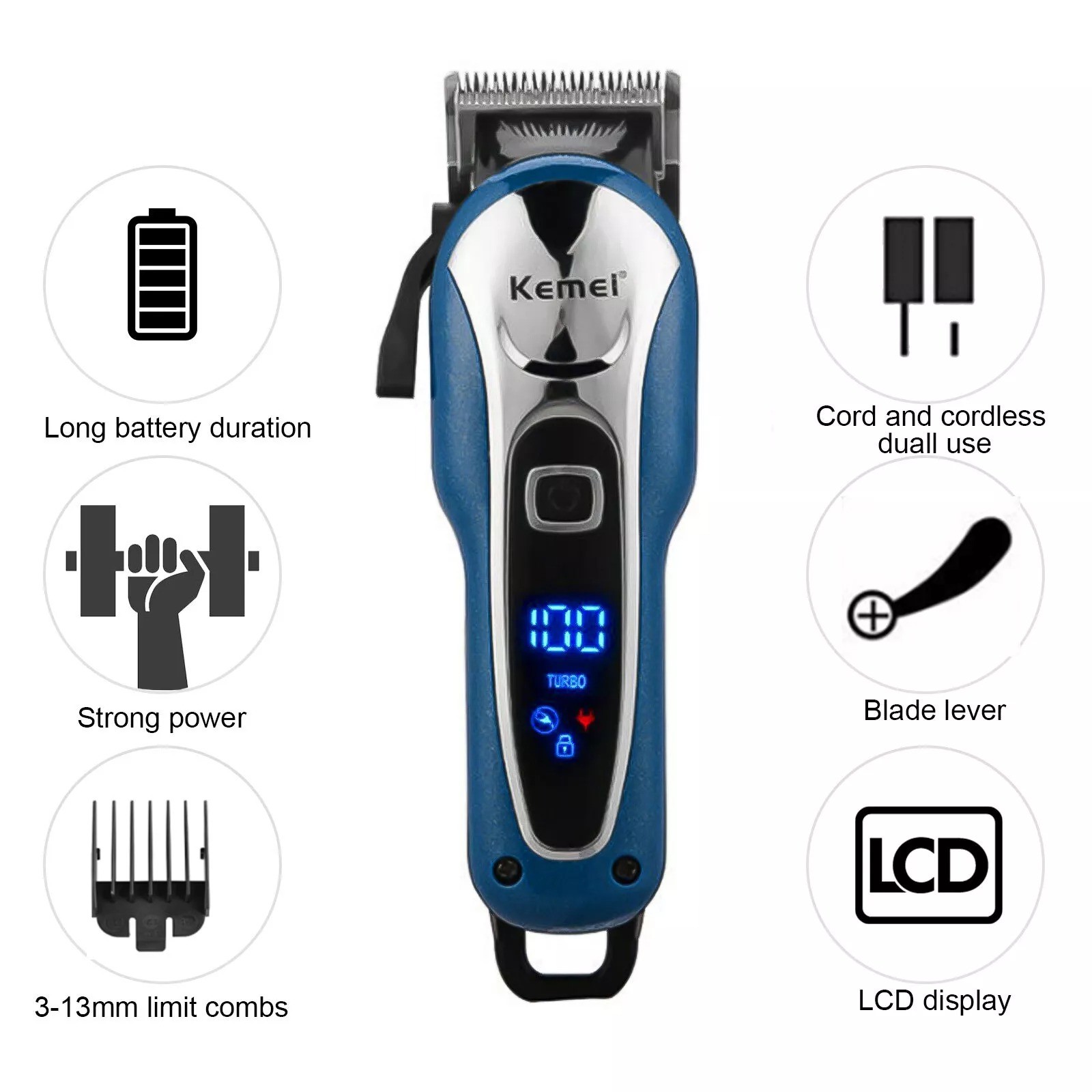 KEMEI Professional Hair Clipper, Trimmer, Beard Shaver Set for Men Rechargeable