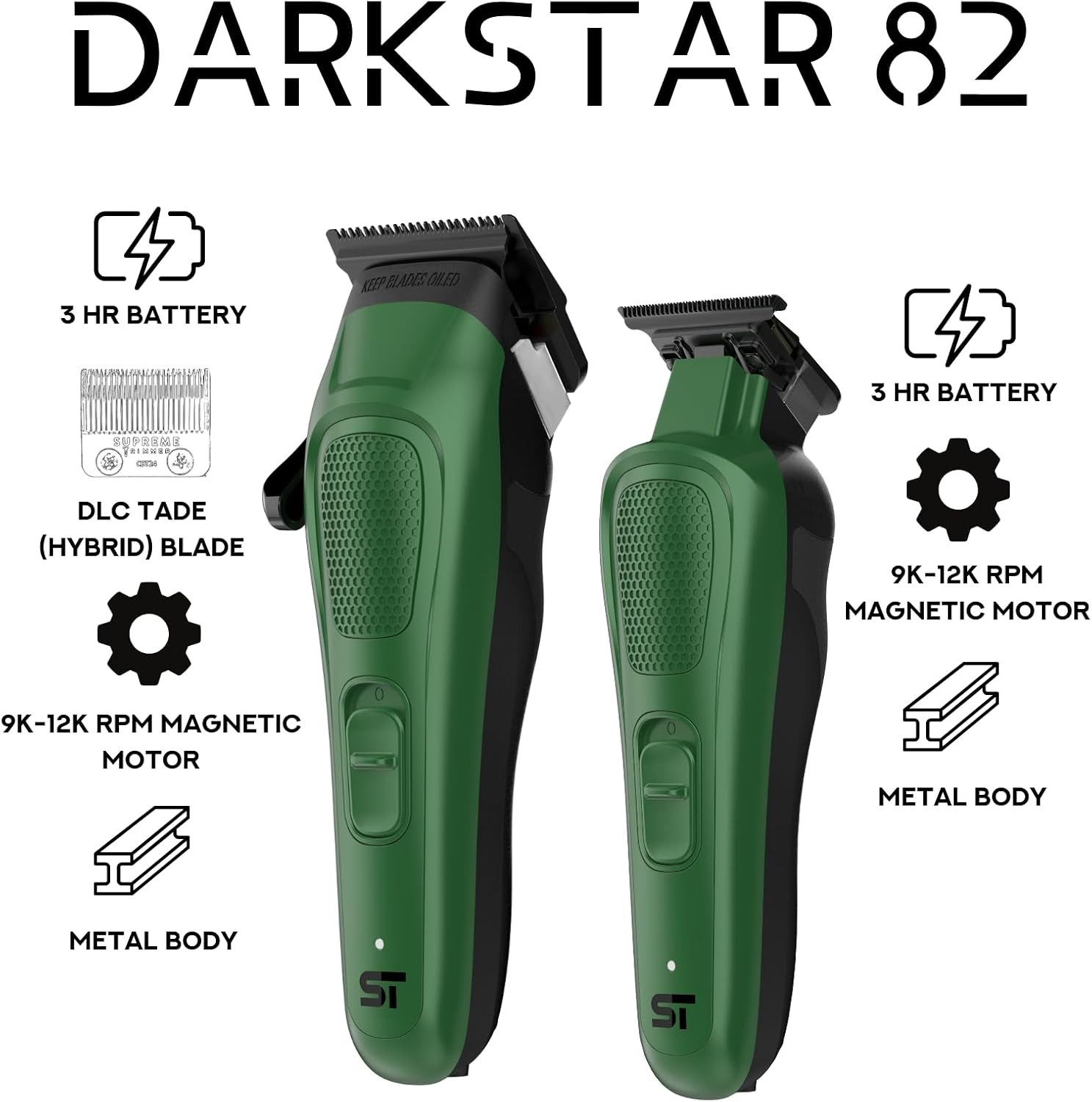 Supreme Trimmer Darkstar82 Clipper & Hair Trimmer Set w Vector Motor | Green