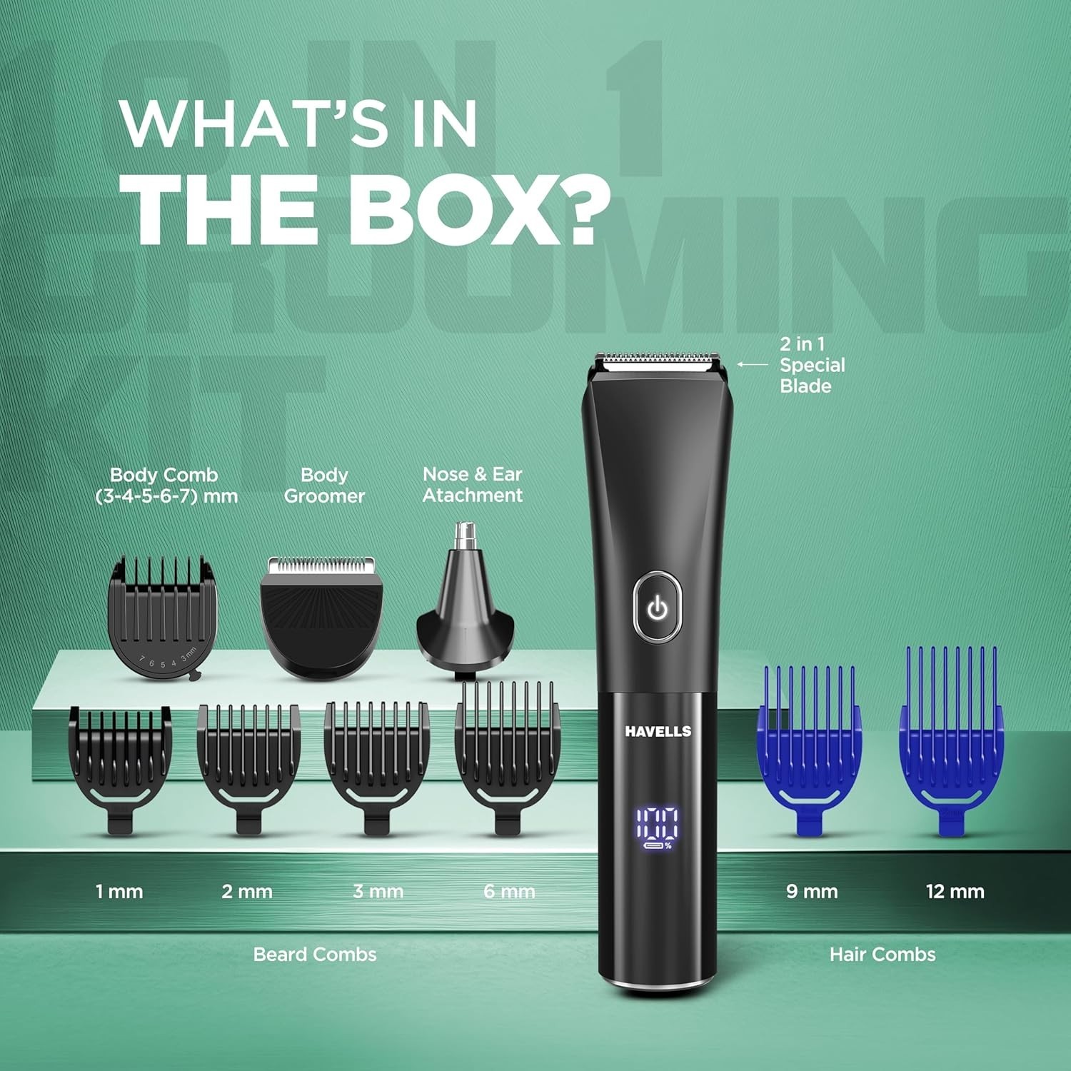 Havells GS6668 10 in 1 Digital Grooming Kit |2-in-1 Special Blade Type C Charge