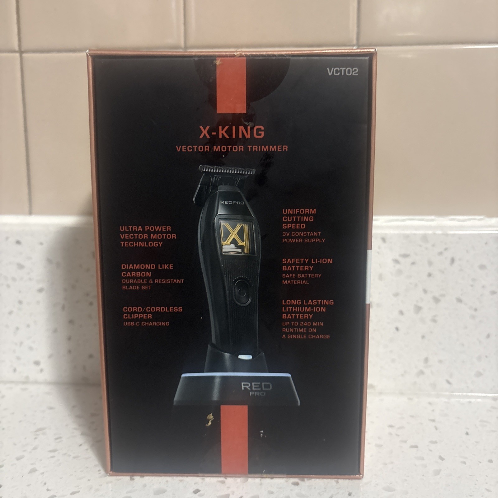 RED PRO X-KING Cordless Clipper Vector Motor Fade Blade USB 6 Guards Black
