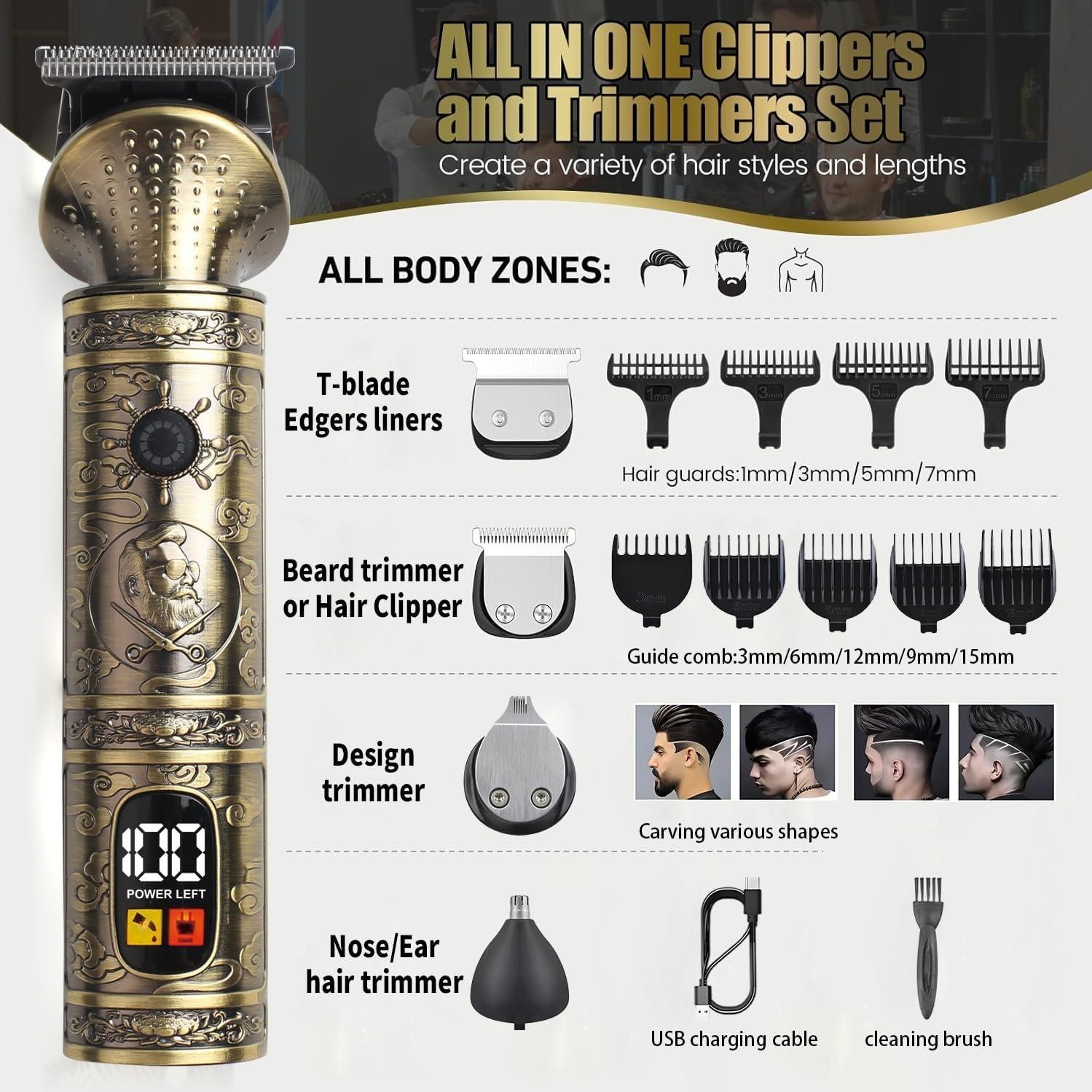 Trimmer Kit Professional Hair Clipper Zero Gapped T-Blade Electric Shaver Razor