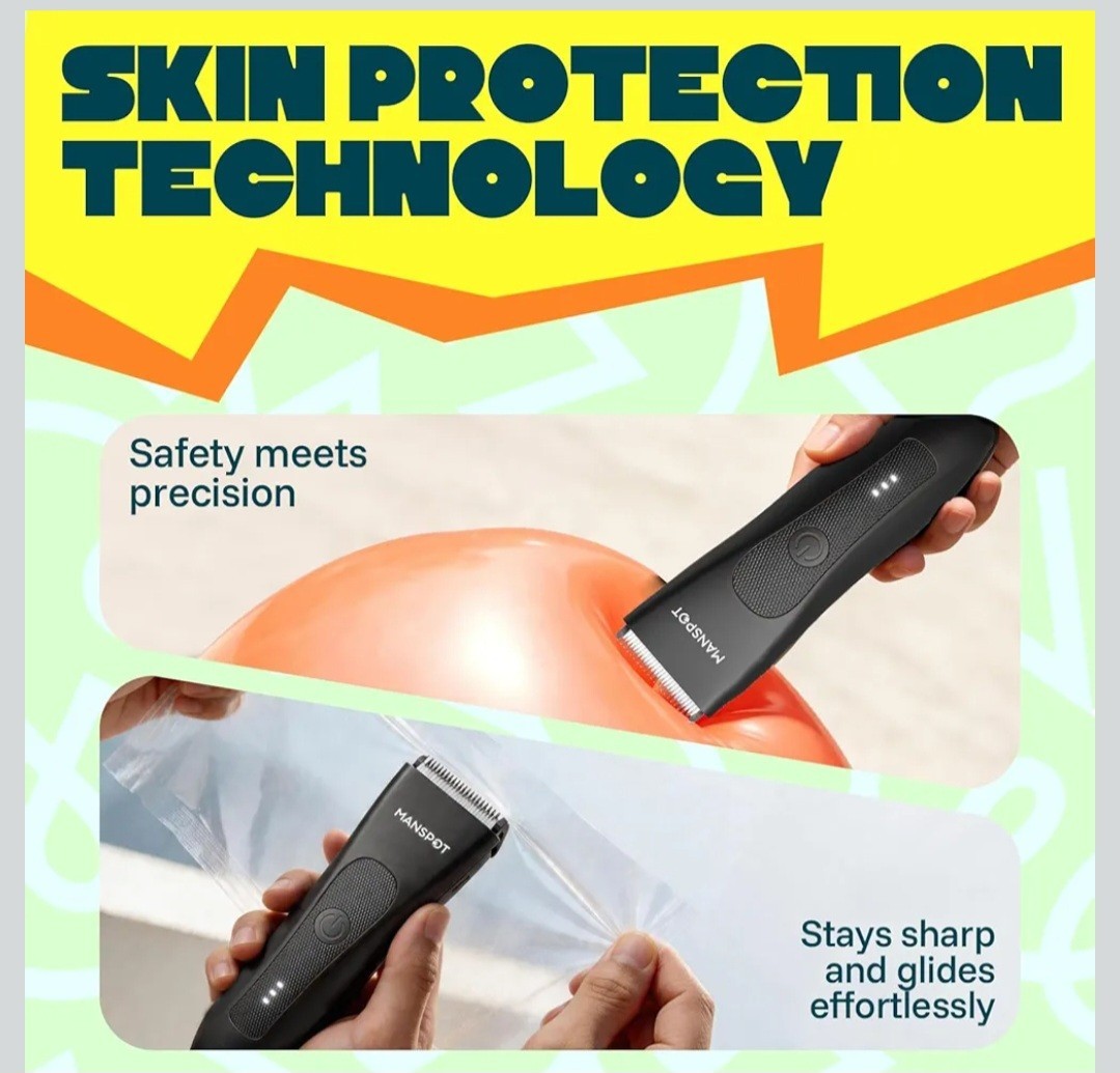 MANSPOT Manscape Groin & Body Hair Trimmer for Men w 4 Guards, IPX7 Waterproof